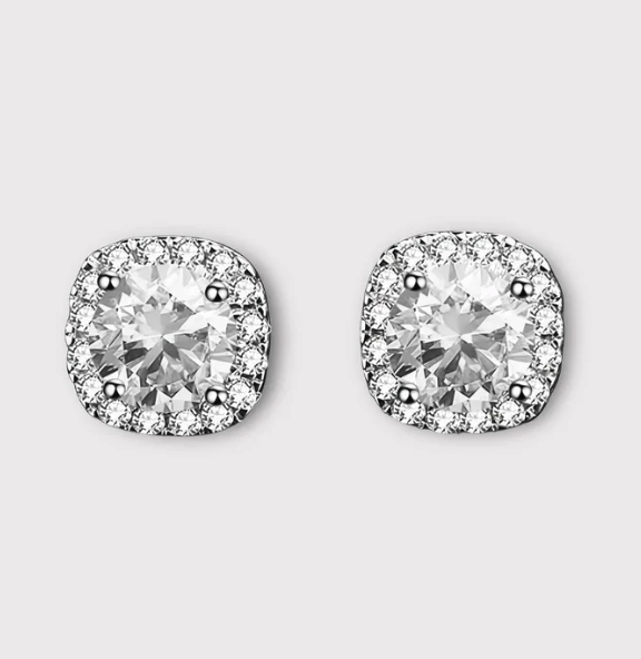 Square Moissanite Halo Earrings