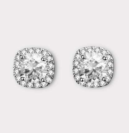 Square Moissanite Halo Earrings