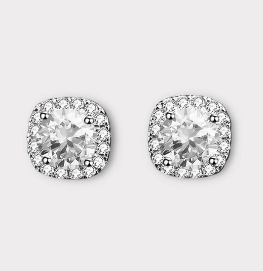 Square Moissanite Halo Earrings