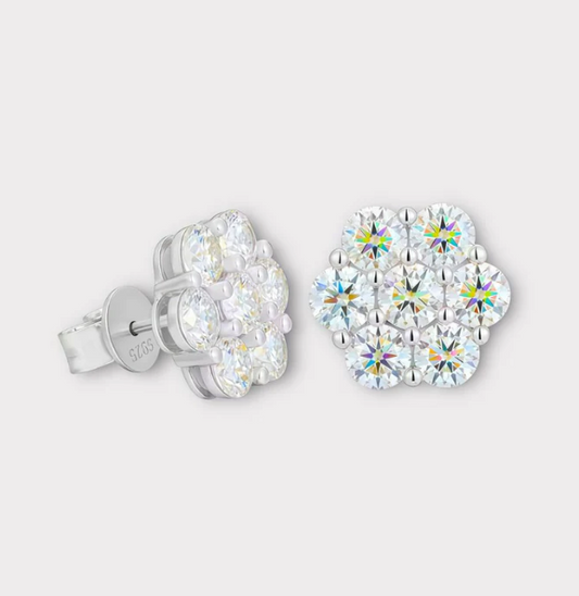 Moissanite Flower Cluster Earrings